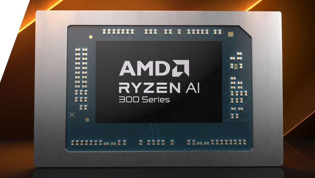 Układ AMD Ryzen AI 300 Series zastosowany w laptopach HP Omnibook, zdjęcie prezentujące chip w zbliżeniu. - procesor AMD Ryzen AI   