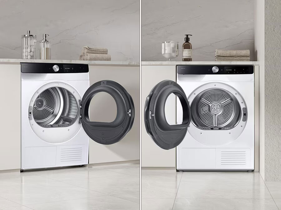 Zmiana kierunku otwierania drzwi w Suszarce Samsung DV90DG6845LKU4 Suszarka Samsung AI z drzwiami otwieranymi w prawo lub w lewo – wygoda w każdym wnętrzu.