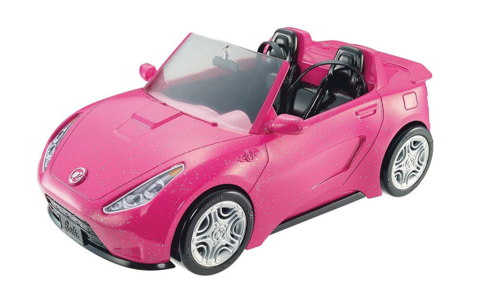 MATTEL-BARBIE-CABRIOLET kabriolet barbie podróż przyjaciółka przygody dwuosobowy samochód brokatowy różowy kolor symbol