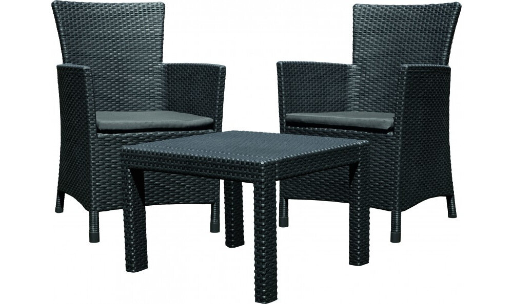 Zestaw mebli ALLIBERT Rosario Balcony Set Cappuccino z technorattanu imituje naturalny splot rattanowy staranność dbałość o najmniejszy szczegół system JUST CLICK AND GO montażm na zatrzaski w kolorze cappuccino