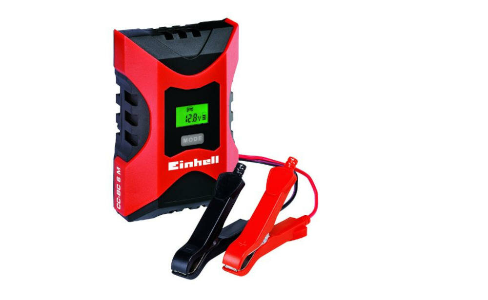 EINHELL CC-BC 6 M ładowanie akumulator prostownik mikroprocesowe sterowanie bezpieczeństwo zabezpieczenie przeciążenie bieguny kabel uchwyt wyświetlacz lcd