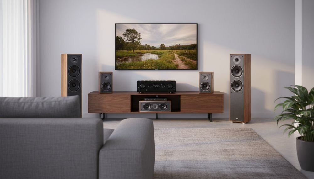 Zestaw Kina Domowego PIONEER VSX-835DAB + MAGNAT MONITOR S80ATM/S10B/S12C system 7.2 kanałów moc 1155 W konstrukcja komponentowa, amplituner na białym tle