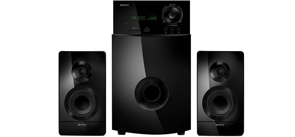 Głośniki SVEN 2.1 MS-2100 realistyczne brzmienie czytnik kart pamięci radio FM wyjście USB