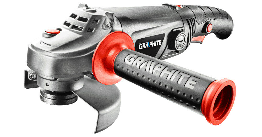 GRAPHITE-59G072 szlifierka kątowa cięcie szlifowanie polerowanie prędkość obrotowa ergonomiczny kształt komfort praca tarcza blokada wrzeciono przycisk otwory wentylacyjne