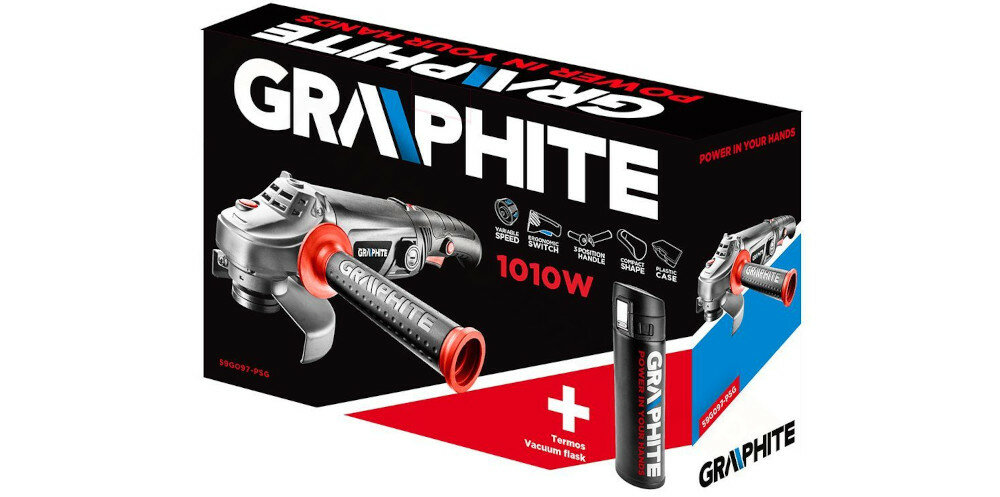GRAPHITE-59G072 zestaw szlifierka urządzenie klucz osłona rękojeść instrukcja karta gwarancyjna