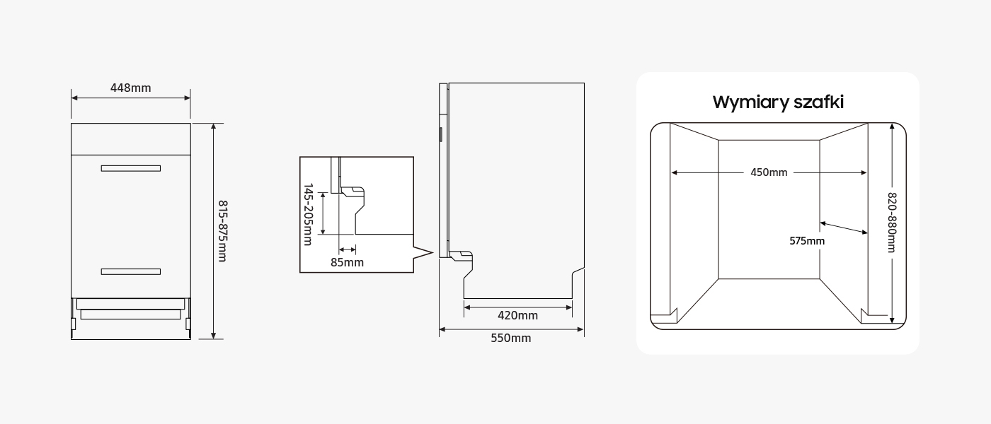 wymiary zmywarki do pełnej zabudowy DW50DG451B00ET