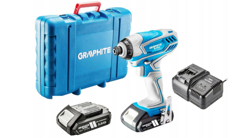 GRAPHITE-PRO-59GP400 zestaw urządzenie akumulatory walizka hamulec wrzeciono bit dioda led instrukcja karta gwarancyjna