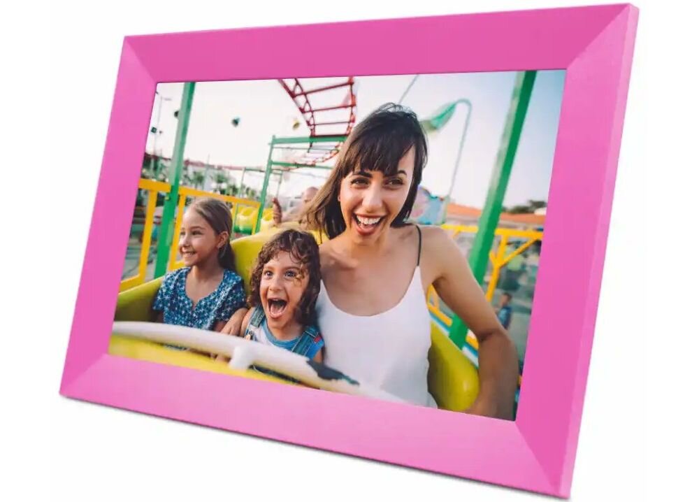 Ramka cyfrowa DENWER Frameo PFF-1023P Różowy prezentacja ramki na białym tle pod kątem ekran IPS rozdzielczość rozmiar żywe kolory szeroki kąt widzenia