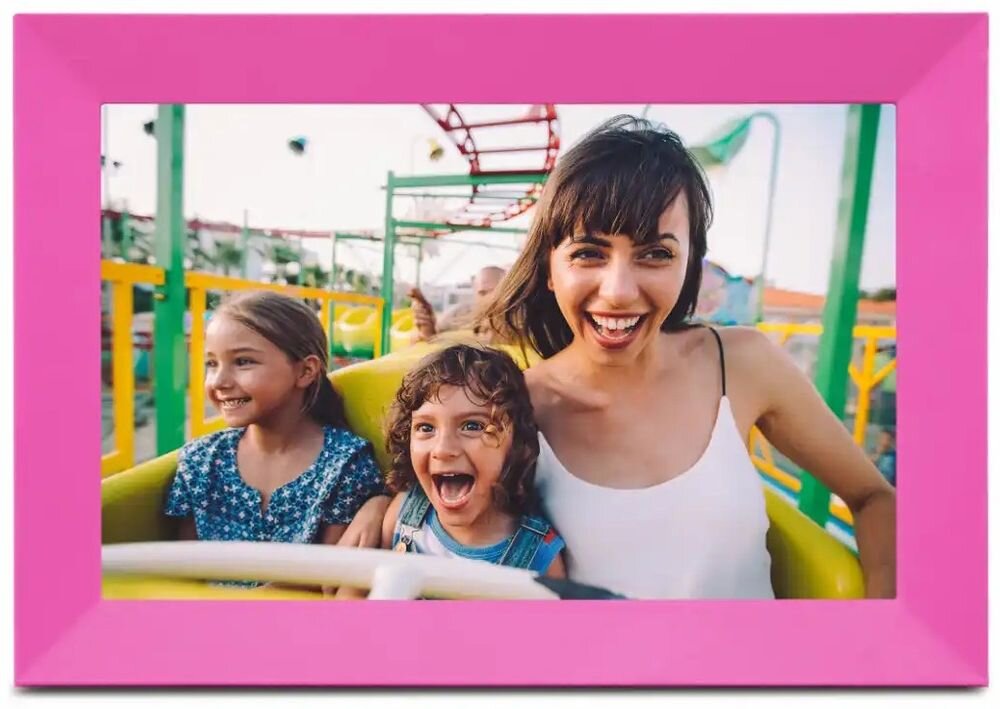 Ramka cyfrowa DENWER Frameo PFF-1023P Różowy prezentacja ramki na białym tle pamięć tysiące zdjęć obsługa kart microSD do 64 GB wbudowany głośnik centrum multimedialne