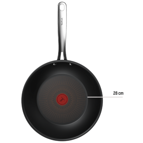 Ujęcie z góry: Patelnia TEFAL Excellence+ G3301902 z wymiarem średnicy: 28 cm.