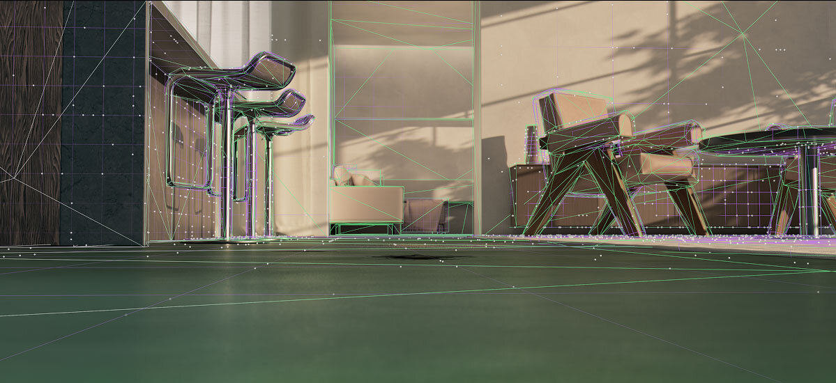 Widok pokoju z zaznaczonymi obiektami przez urządzenie podczas skanowania pokoju i wykrywania zabrudzeń dzięki technologii AI 