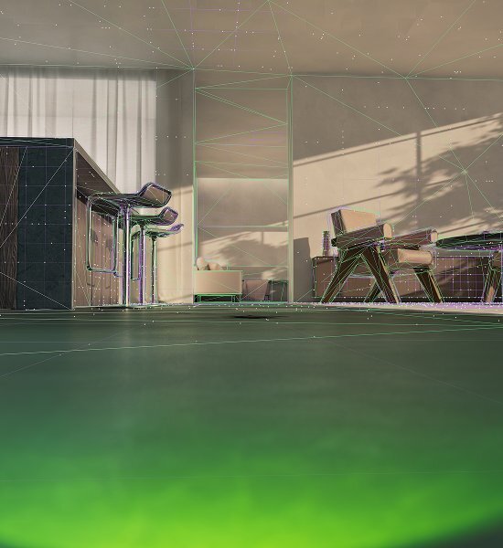 Widok pokoju z zaznaczonymi obiektami przez urządzenie podczas skanowania pokoju i wykrywania zabrudzeń dzięki technologii AI 