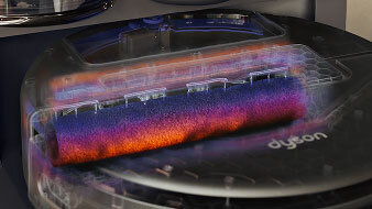 Przekrój Robota z zaznaczonym wałkiem w&nbsp;trakcie czyszczenia. Wałek ma lekko czerowny kolor jako symbol ciepłej wody