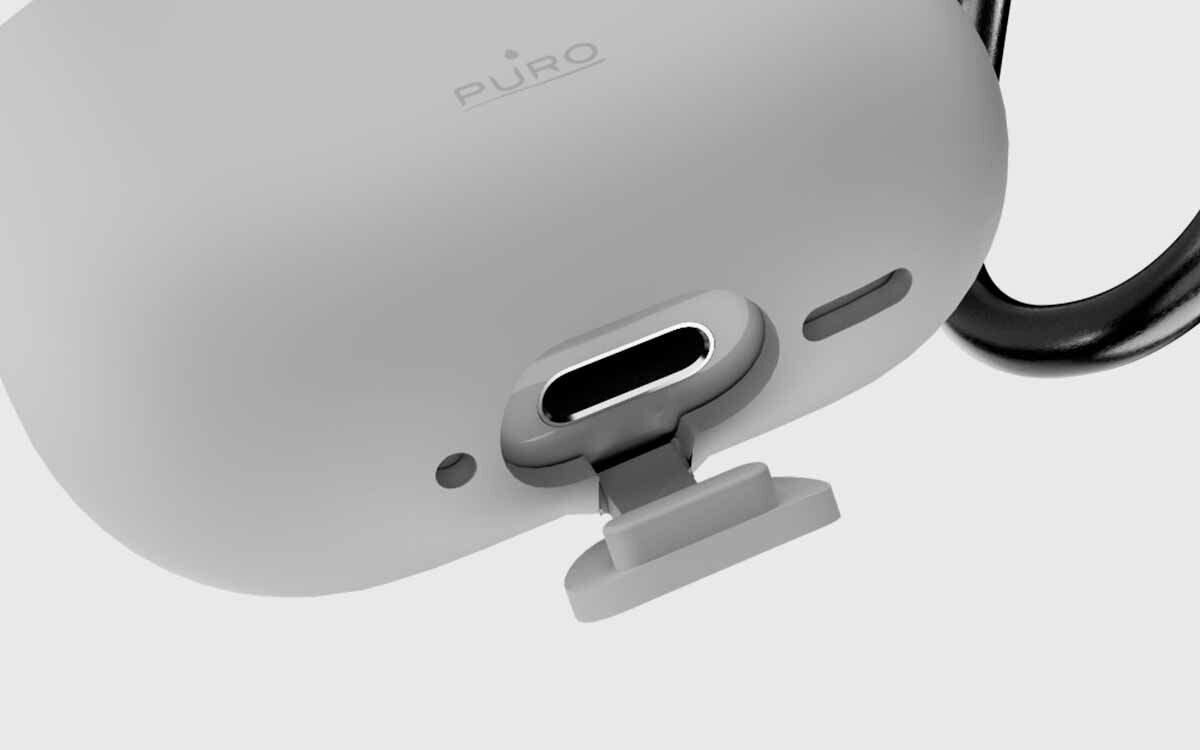 Etui na słuchawki PURO Icon do Apple AirPods 4 dostęp do portu ładowania ładowanie bez zdejmowania etui, kadr na otwór na port ładowania USB-C