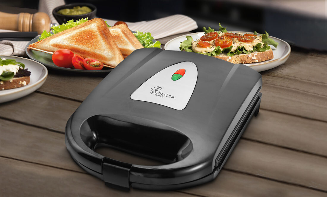 Opiekacz EXTRALINK SJ-33 Bezpieczna kostrukcja kolor kolorystyka tworzywo sztuczne wykonanie Zintegrowany termostat automatyczna kontrola temperatury