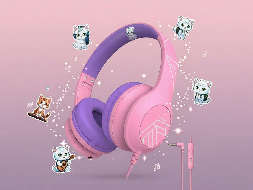 Słuchawki nauszne POWERLOCUS Pled Wired z przetwornikami 40 mm, klarowny dźwięk, złocone złącze audio, słuchawki po skosie na białym tle