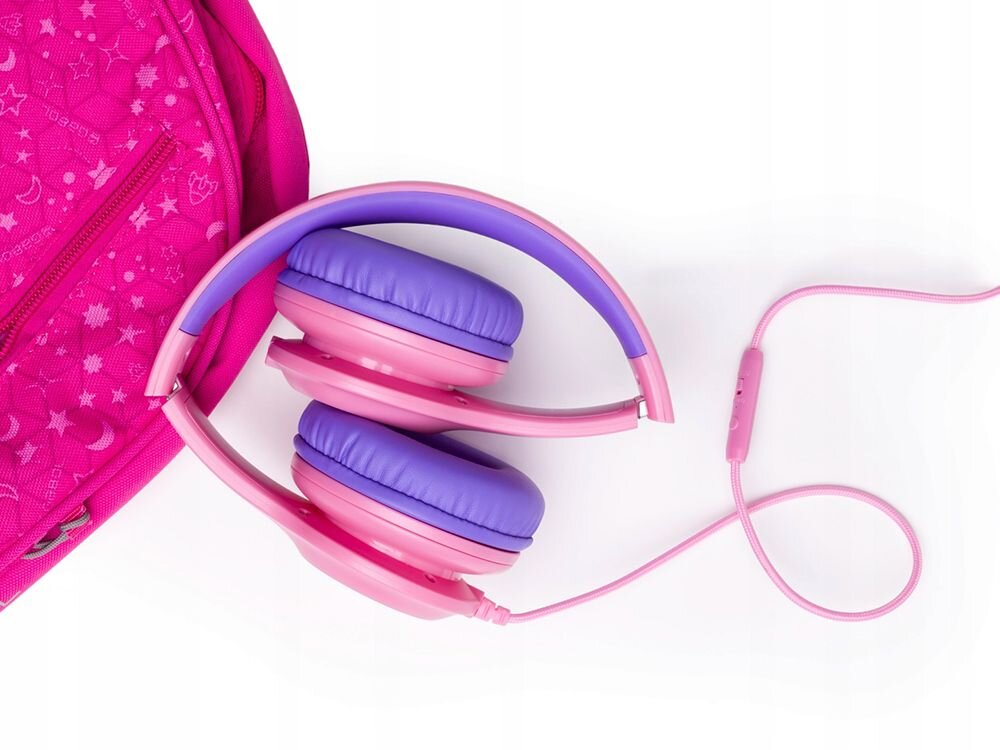 Słuchawki nauszne POWERLOCUS Pled Wired z limitem głośności 85 dB i trybem 94 dB, ochrona słuchu dzieci, złożone słuchawki na białym blacie