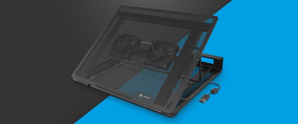 Natec Tern 2 Plus - Podstawka chłodząca do laptopa z dwoma wentylatorami i regulowanym stojakiem, z kabelkiem.