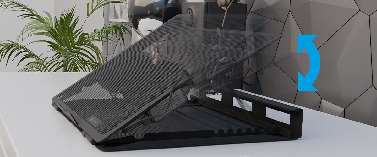 Natec Tern 2 Plus 8-stopniowa regulacja kąta nachylenia antypoślizgowym elementom umieszczonym na spodzie - Stojak na laptopa z regulowanym kątem i teksturowaną powierzchnią dla lepszego chwytu.