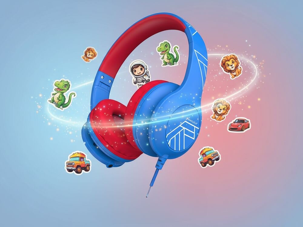 Słuchawki nauszne POWERLOCUS Pled Wired z przetwornikami 40 mm, klarowny dźwięk, złocone złącze audio, słuchawki po skosie na białym tle