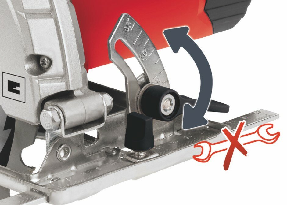 Pilarka tarczowa EINHELL TH CS 1400 1 Wiele udogodnień podczas pracy beznarzędziowa regulacja głębokości cięcia