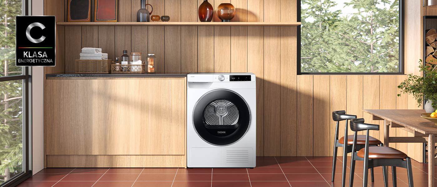 suszarka Samsung DV90T6240LE/S6 z technologią pompy ciepła osiągnęła klasę energetyczną C suszarka Samsung DV90T6240LE/S6 z technologią pompy ciepła osiągnęła klasę energetyczną C