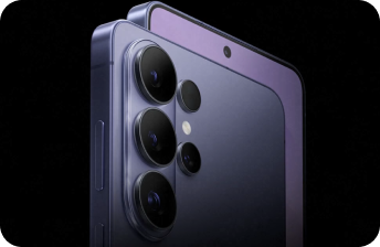 Zbliżenie na wyspę z aparatami smartfona w kolorze fioletowym Zbliżenie na wyspę z aparatami smartfona w kolorze fioletowym