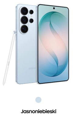 Na obrazie widoczny jest biały smartfon z dużym ekranem i trzema aparatami z tyłu. Obok telefonu znajduje się rysik, a na ekranie wyświetlony jest abstrakcyjny wzór w odcieniach niebieskiego i zielonego.