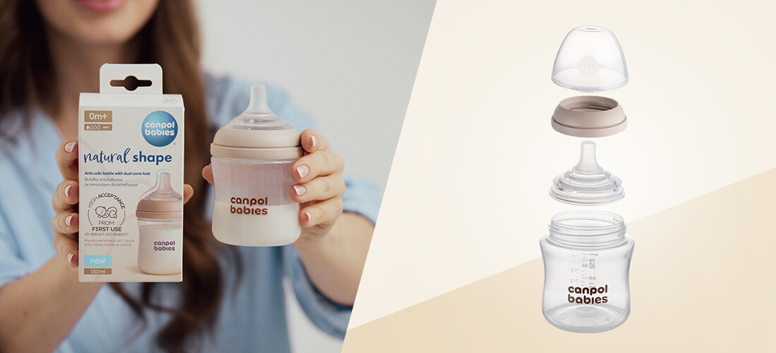 Butelka CANPOL BABIES Natural Shape 260 ml Wysoki komfort użytkowania z zaledwie kilku elementów szeroki otwór czytelna skala kontrola ilość w trzech różnych pojemnościach 150 ml, 260 ml i 330 ml