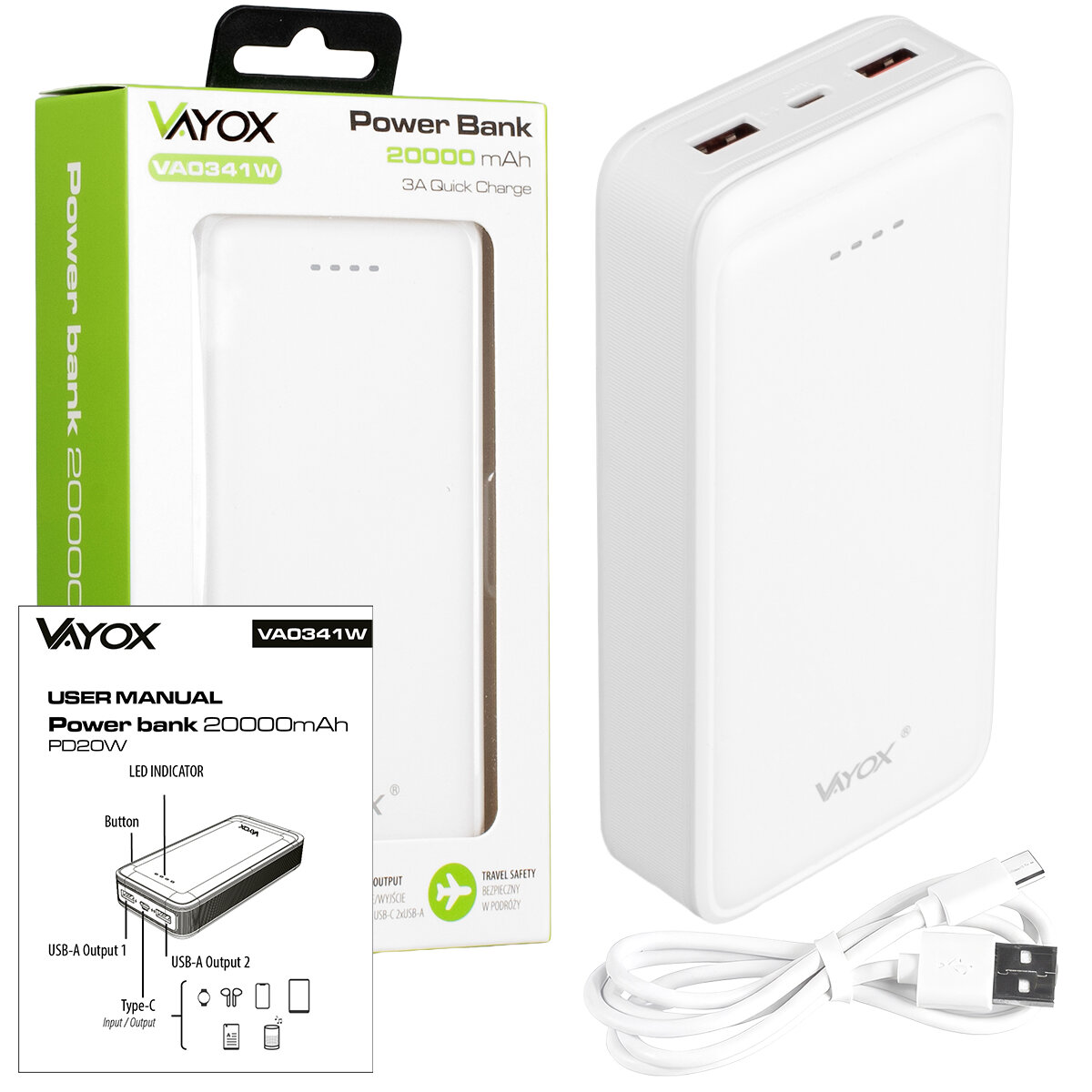 powerbank VA0341W skład zestawu