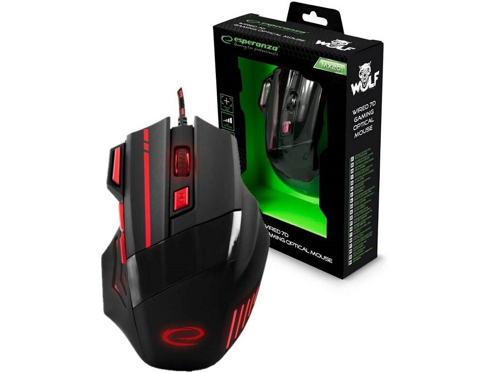 Mysz ESPERANZA 7D MX201 Wolf Czerwony - zastosowanie