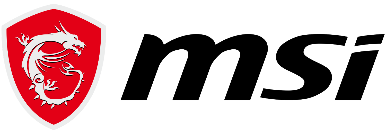 Logo przedstawia czerwony herb z białym smokiem obok czarnego napisu \'msi\'.