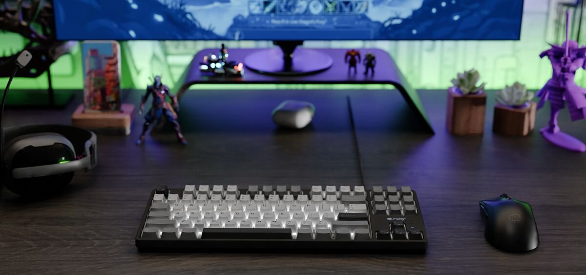 FURY Kanabo K2 fabrycznie nasmarowane stabilizatory dużych klawiszy spójną reakcję każdego naciśnięcia - klawiatura na blacie z myszką