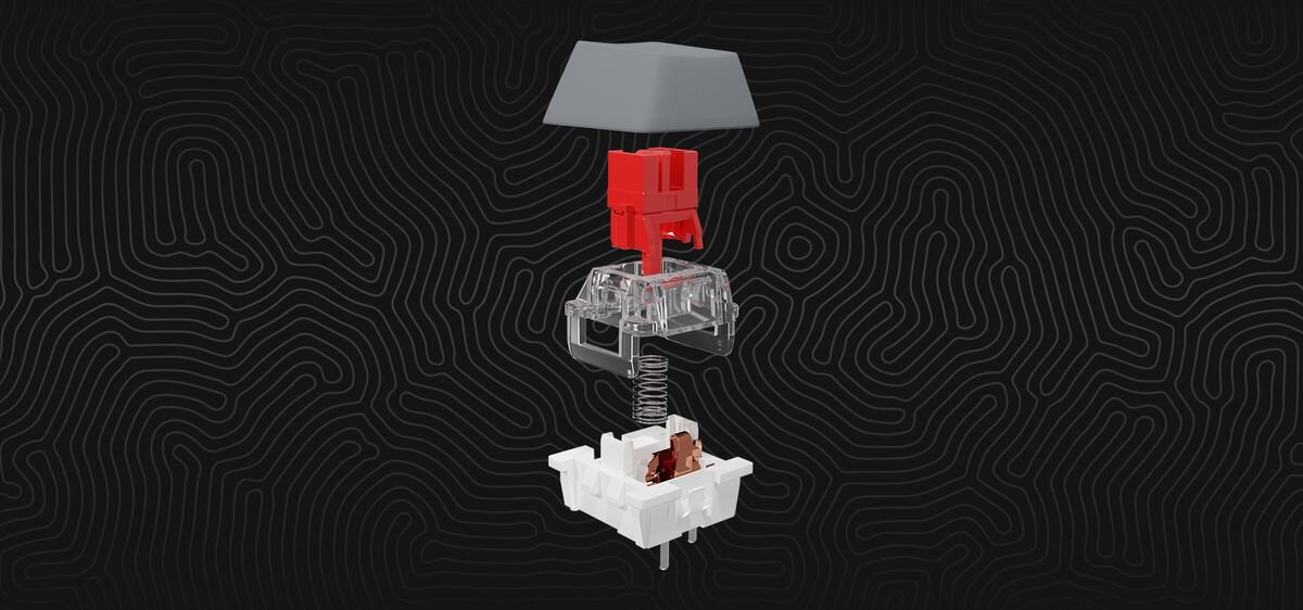 FURY Kanabo K2 Forma non-floating key sztywność i stabilność całej konstrukcji Zamknięta budowa odporność na nacisk komfortowe użytkowanie - zbliżenie na przełącznik z stabilizatorami