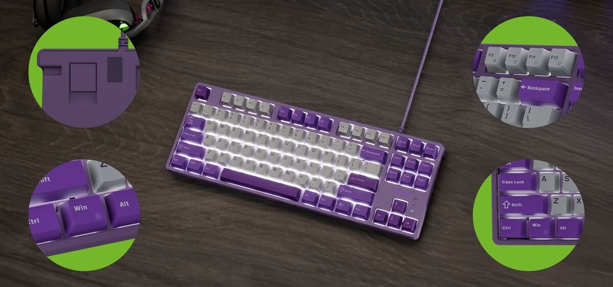 FURY Kanabo K2 Stałe ustawienia wbudowana pamięć dedykowane oprogramowanie zapis własnych skrótów i makr - zrzuty z oprogramowania na niebieskim tle