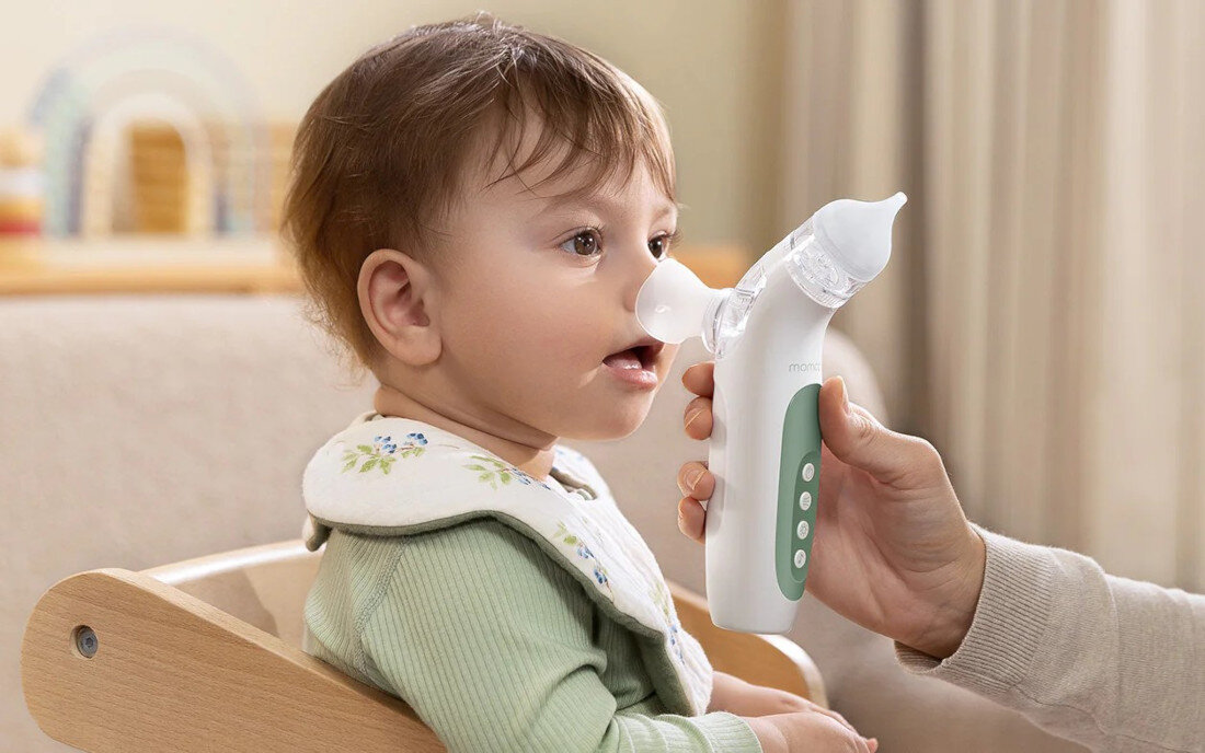 Aspirator do nosa MOMCOZY BreezyClear 2w1 wygląd design prezentacja wizualizacja Swobodny oddech Twojego dziecka