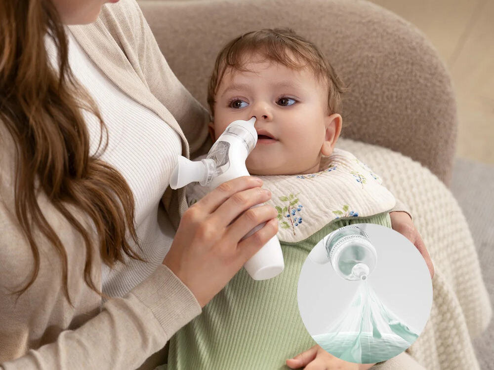 Aspirator do nosa MOMCOZY BreezyClear 2w1 Moc dopasowana do potrzeb 4 regulowane poziomy ssania dostosowanie intensywność praca tryb czwarty w kształcie gruszki oraz model smukły Miękki silikon 