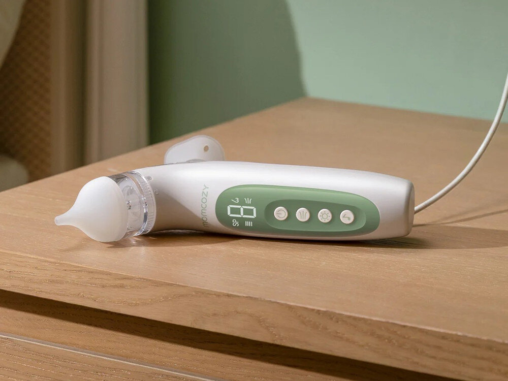 Aspirator do nosa MOMCOZY BreezyClear 2w1 Wytrzymałość i łatwa higiena czas pracy adapter 5V 2A do utrzymania wysokiego poziomu higieny