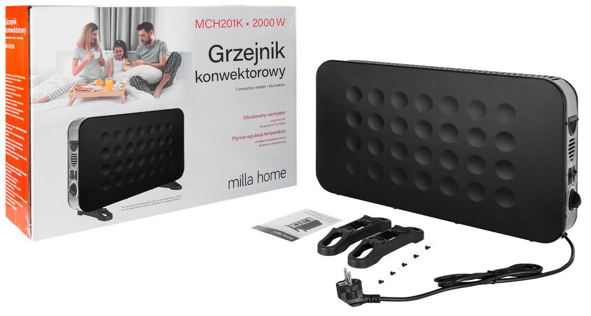 Grzejnik konwektorowy MILLA HOME MCH200K zawartosc opakowania
