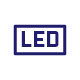 Ikona z napisem \'LED\' w ciemnym prostokącie z niebieską ramką.