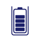Ikona przedstawia niebieski symbol baterii z poziomem naładowania w środku.