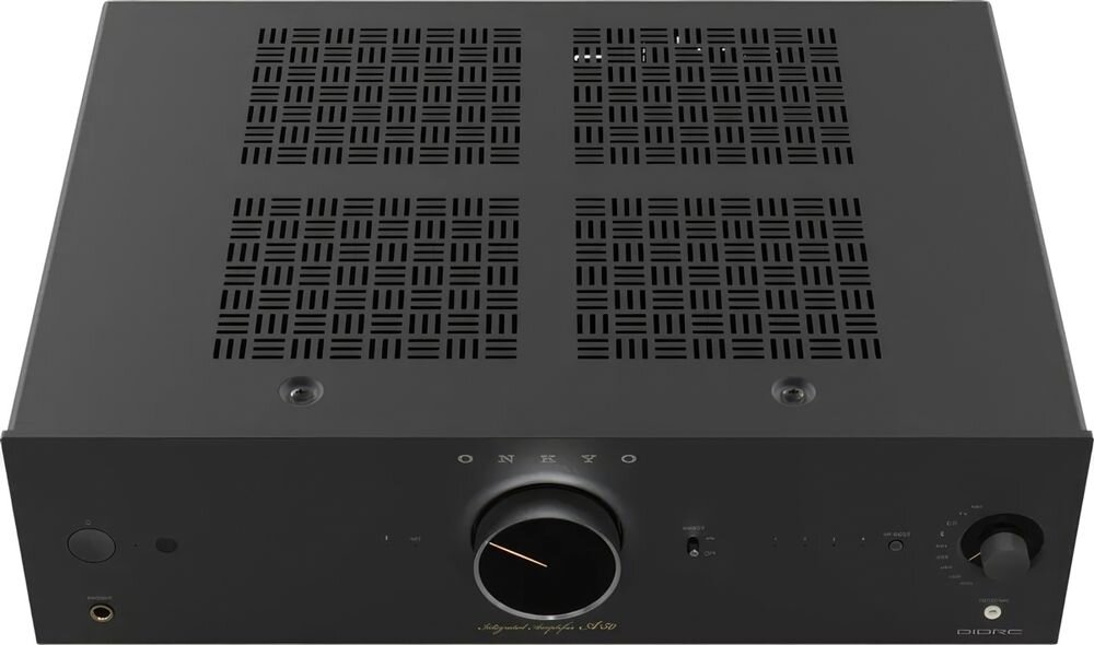 ONKYO ICON A-50 klasa AB 2 kanały pasmo 5 Hz 100 kHz THD 0,7 procent stosunek sygnał szum 104 dB, urządzenie na białym tle