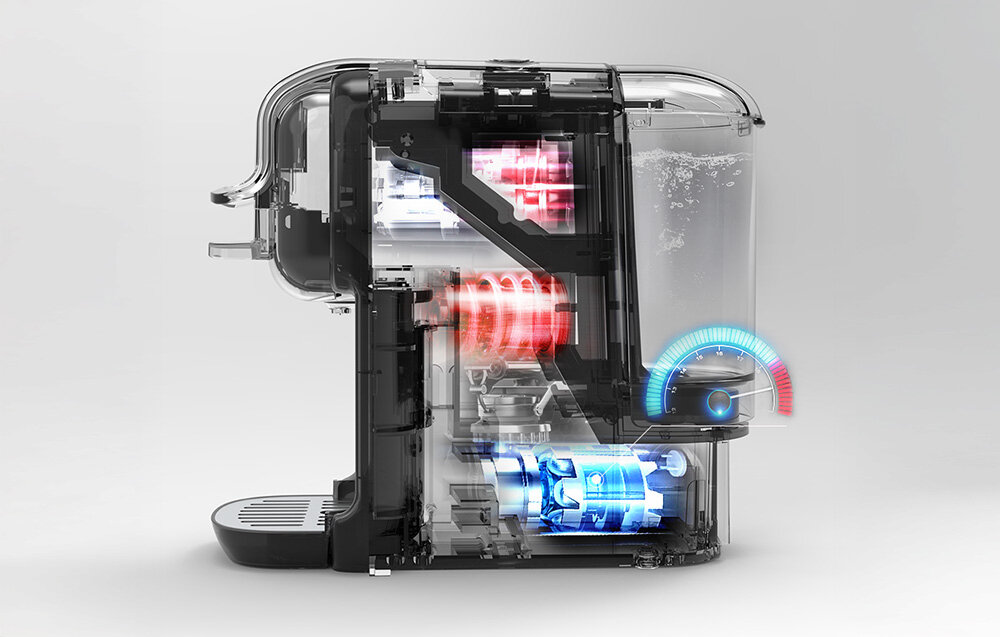 Ekspres kapsułkowy HiBREW H2B Szary Sposób na dobrą kawę  ciśnienie 19 barów moc 1450 W wbudowana kontrola poziomu ciepła 