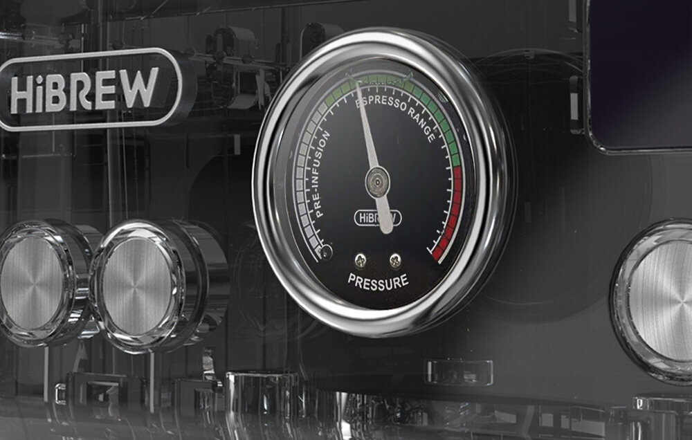 Ekspres HiBREW H10A Czarny Manometr i kontrola ciśnienia analogowy manometr kontrola proces parzenie ustawień mielenia, ubicia i ilości kawy