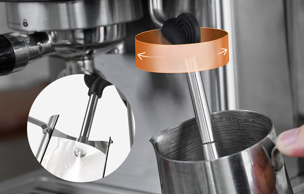 Ekspres HiBREW H10A Czarny Spienianie mleka Portafilter 58 mm ze stali stalowy tamper Dysza parowa z zakresem ruchu 270° regulacja siły pary 