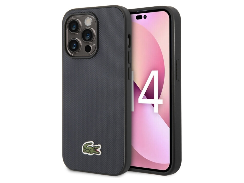 Etui LACOSTE Iconic Petit Pique MagSafe do Apple iPhone 14 Pro Max Granatowy, elegancja, ochrona, komfort, bezpieczeństwo, na białym tle etui frontem prawo skos w 2 odsłonach