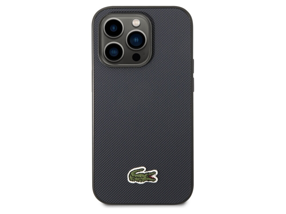 Etui LACOSTE Iconic Petit Pique MagSafe do Apple iPhone 14 Pro Max Granatowy, pierścień, magnetyczny, bezprzewodowe, konieczność,na białym tle frontem na wprost