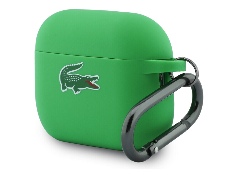 Etui na słuchawki LACOSTE Silicone Croc Logo do Apple AirPods Pro 3 Zielony, eleganckie, ochrona, etui, bezpieczne, na białym tle etui frontem prawo skos w 2 odsłonach