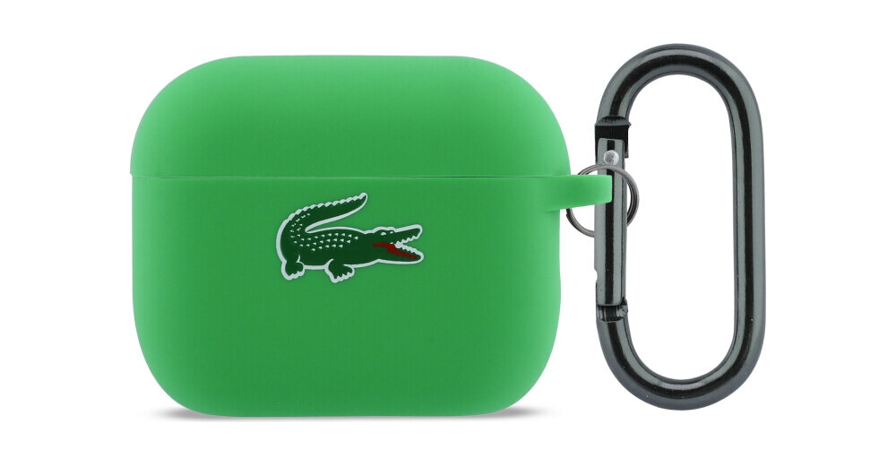 Etui na słuchawki LACOSTE Silicone Croc Logo do Apple AirPods Pro 3 Zielony, praktyczne, karabińczyk, przypięcie, subtelne, na białym tle frontem na wprost