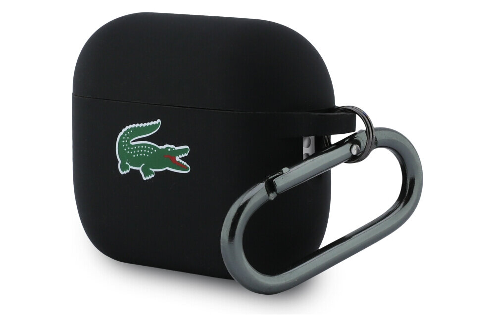 Etui na słuchawki LACOSTE Silicone Croc Logo do Apple AirPods Pro 3 Czarny, eleganckie, ochrona, etui, bezpieczne, na białym tle etui frontem prawo skos w 2 odsłonach